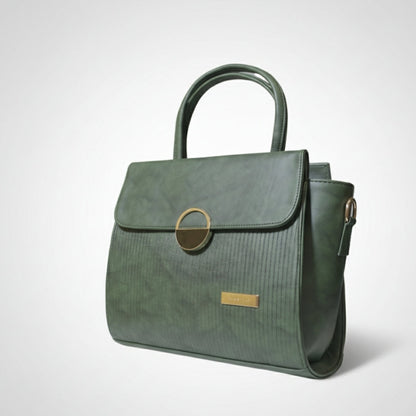 Green handbag with a gold clasp on a white background