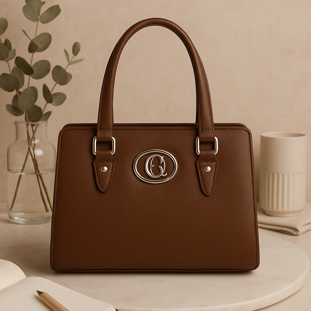 Elegant Vegan Leather Handbag with Silver GG Logo | Luxury Women's Tote