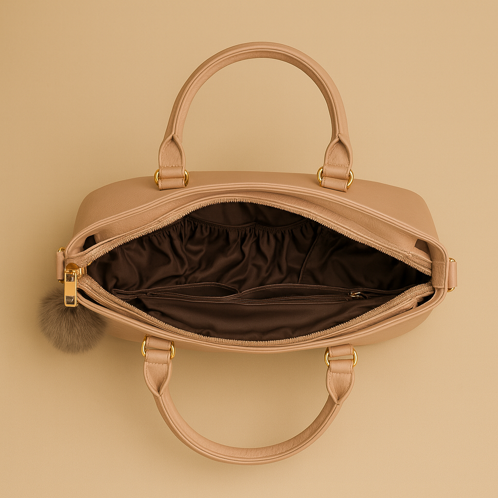 Rivaara Luxe Mocha Charm Pink Structured Tote Handbag For Women