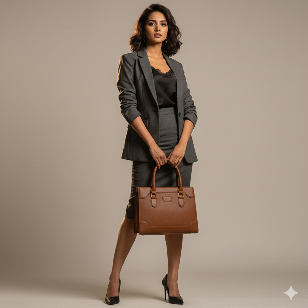 Classic Structured Tote Brown HandBag For Women – Premium Office & Casual Handbag