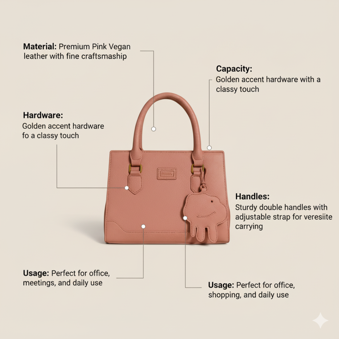 Classic Structured Tote Pink HandBag For Women – Premium Office & Casual Handbag