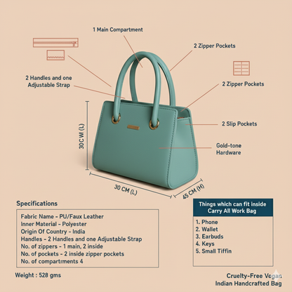 Caramel Blue Structured Tote HandBags For Women– Premium Everyday Handbag