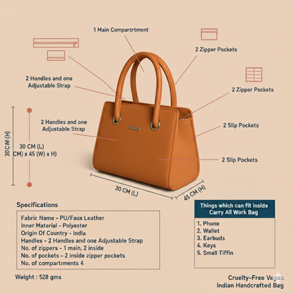 Caramel Brown Structured Tote Handbags For Women– Premium Everyday Handbag