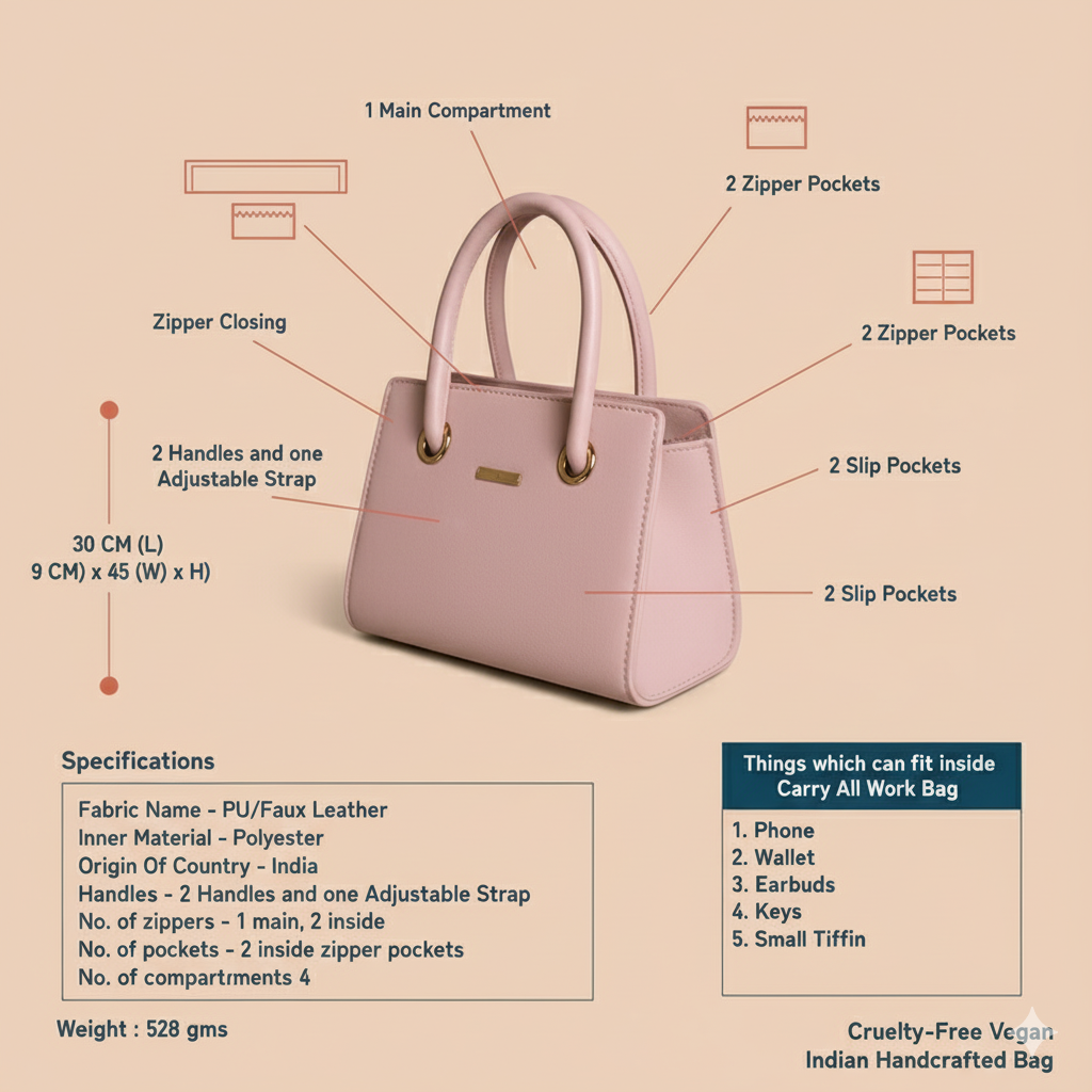 Caramel Pink Structured Tote HandBags For Women– Premium Everyday Handbag
