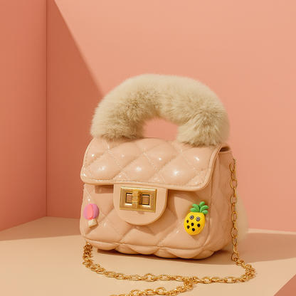 Noiré Luxe Quilted Fur Handle Handbag for Girls