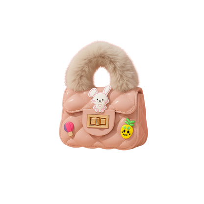 Noiré Luxe Quilted Fur Handle Handbag for Girls