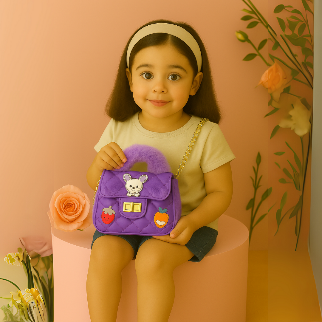 Noiré Luxe Quilted Fur Handle Handbag for Girls