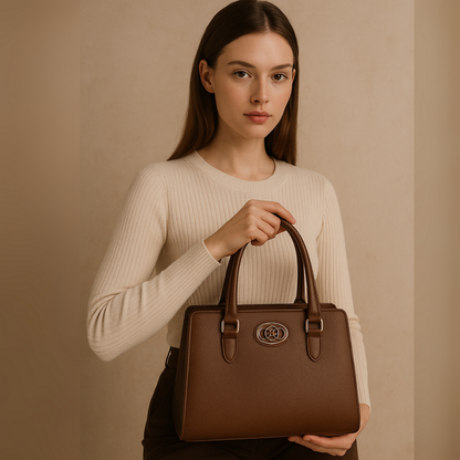 Elegant Vegan Leather Handbag with Silver GG Logo