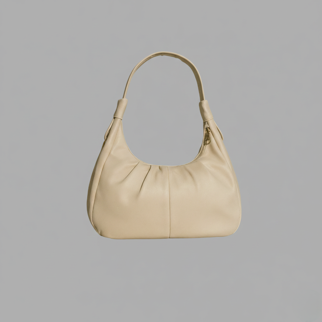 Classic Cream Shoulder Handbag with Soft Ruched Design