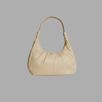 Classic Cream Shoulder Handbag with Soft Ruched Design
