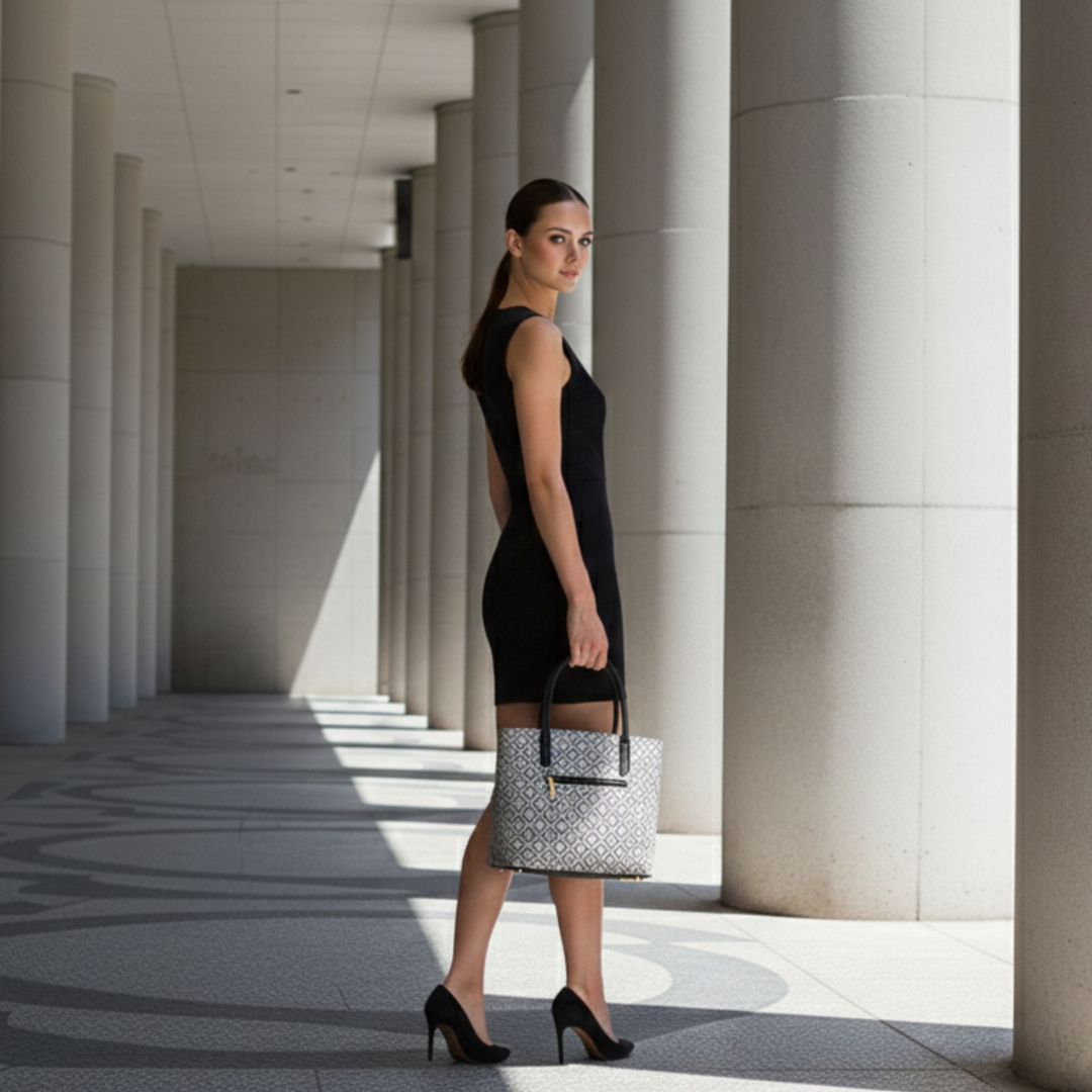 Geometric Print Structured Tote Handbag