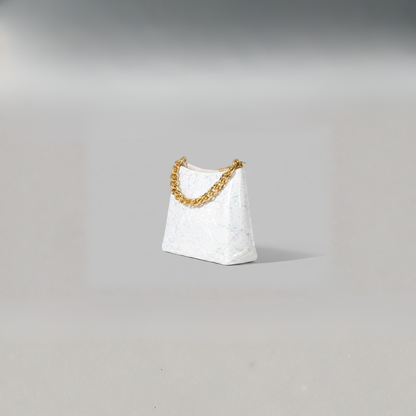 White Holographic Women’s Chain Handbag – Glossy PU Party Shoulder Bag