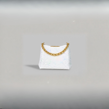 White Holographic Women’s Chain Handbag – Glossy PU Party Shoulder Bag