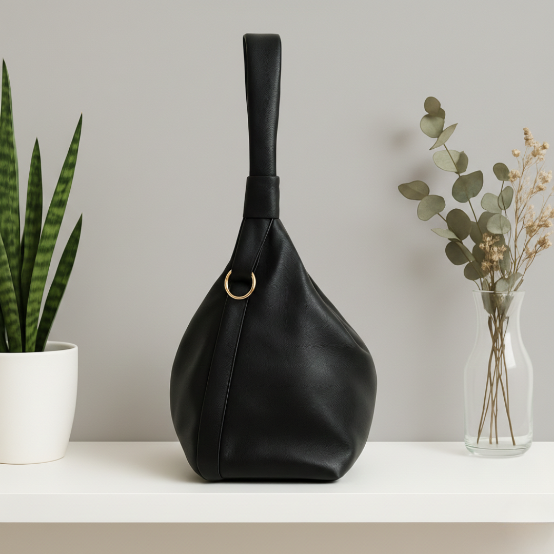 Premium Black Faux Leather Everyday Handbag
